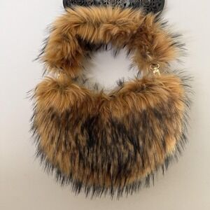 Y2K Faux Fur Hobo Shoulder Bag 2000s Indie Sleaze Zipper Purse Bratzcore Brown